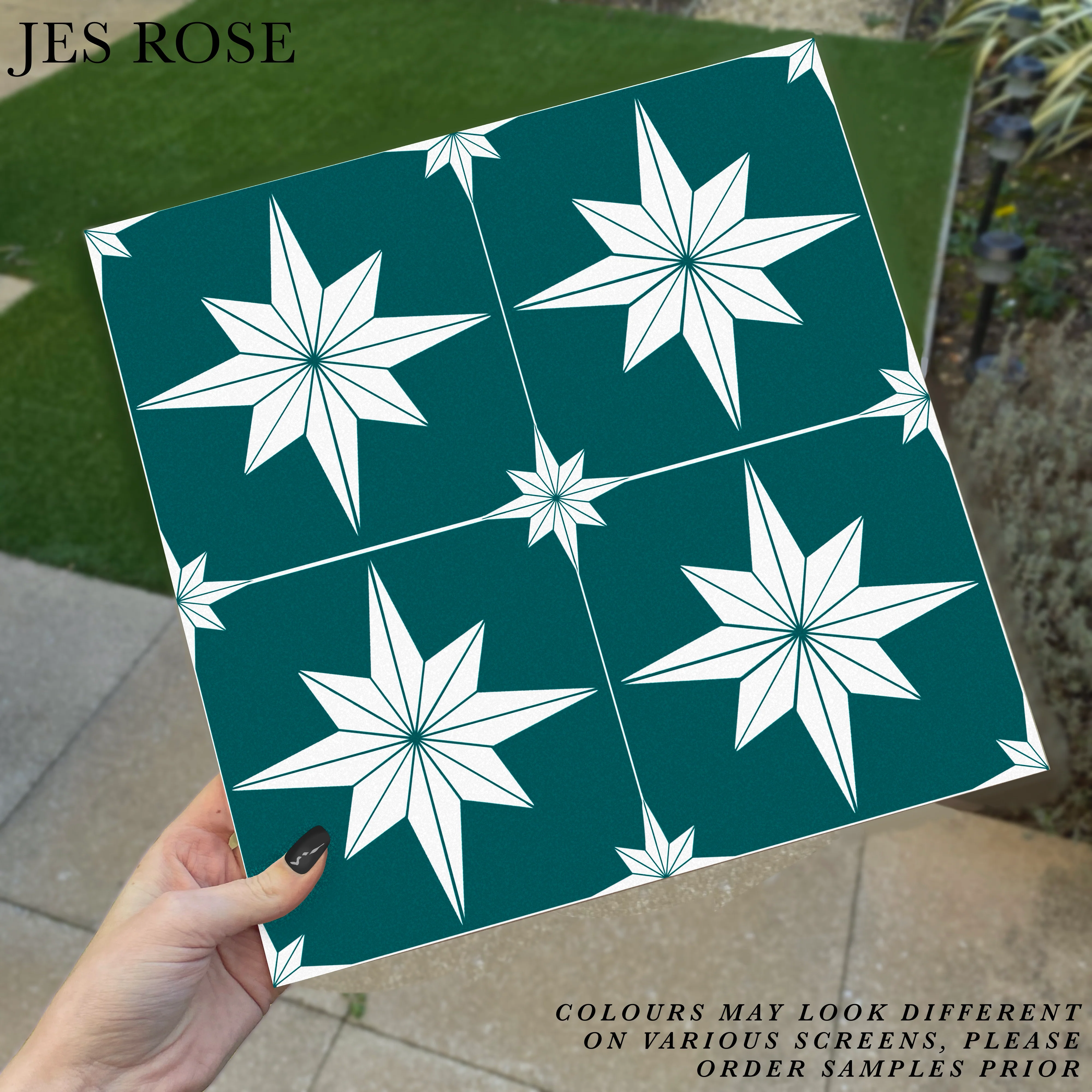 Astral Star Teal & White (Small) Premium Peel & Stick Tiles