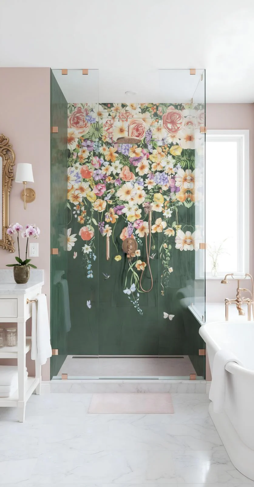 Botanical Flower Green Shower Panel