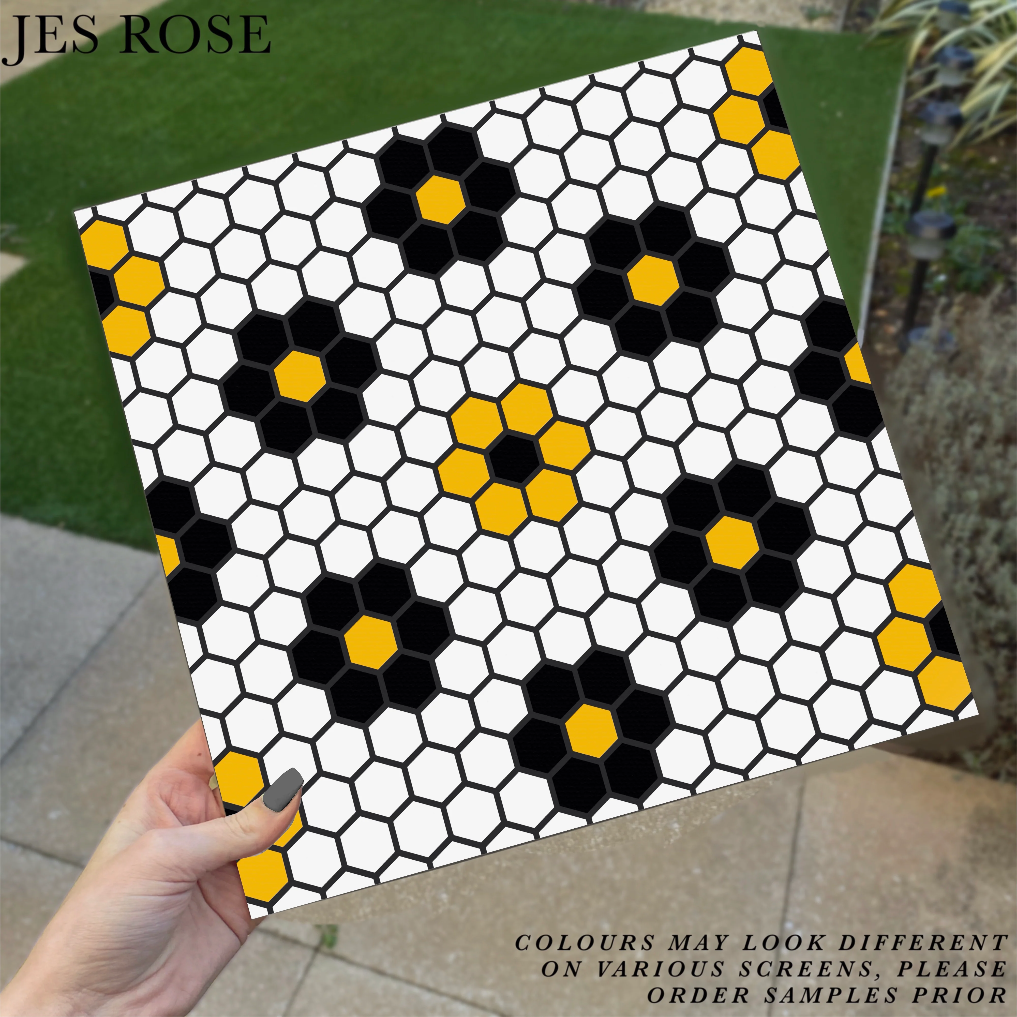 Hexagon Petals Black & Yellow Premium Peel & Stick Tiles