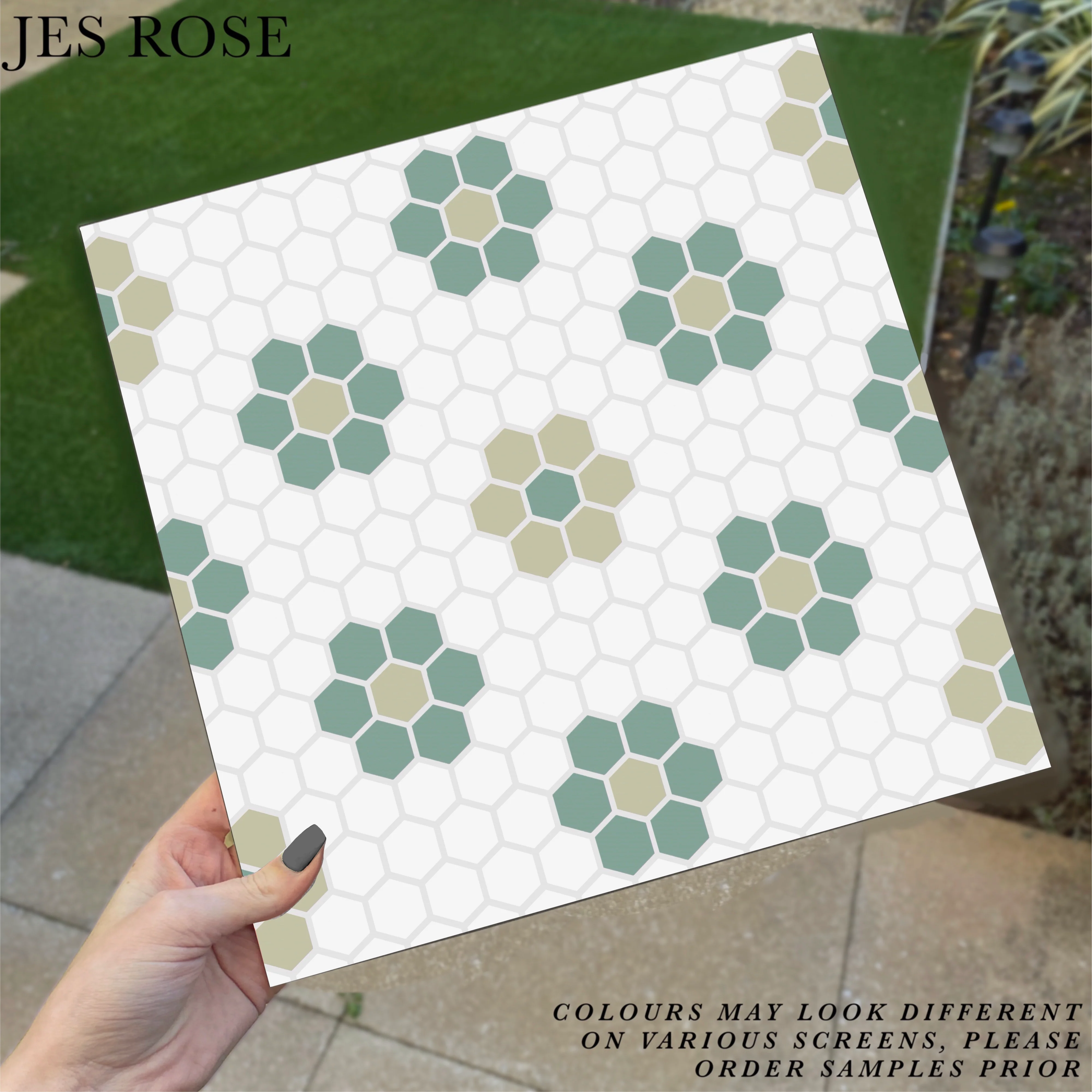 Hexagon Petals Mixed Greens Premium Peel & Stick Tiles