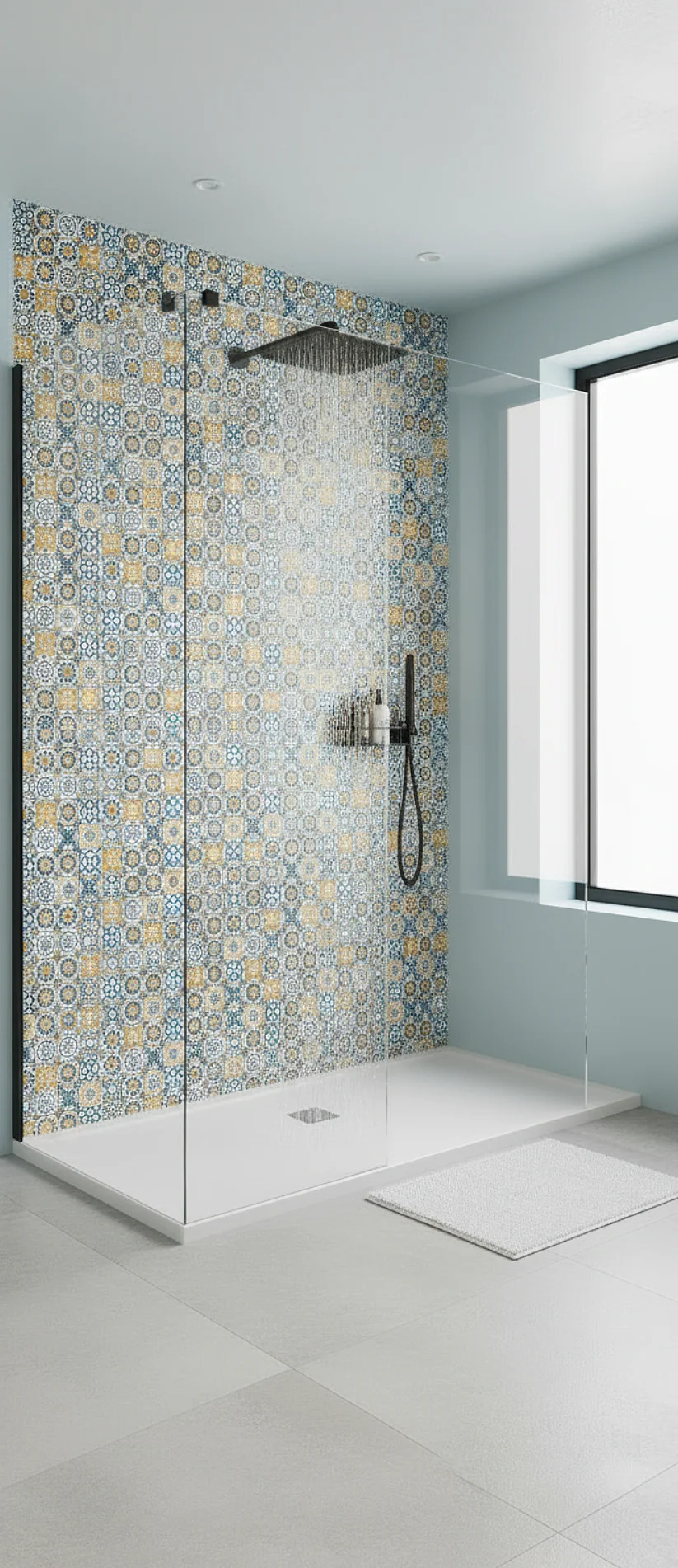 Mosaic Tiles Yellow & Blue Shower Panel - Image 2