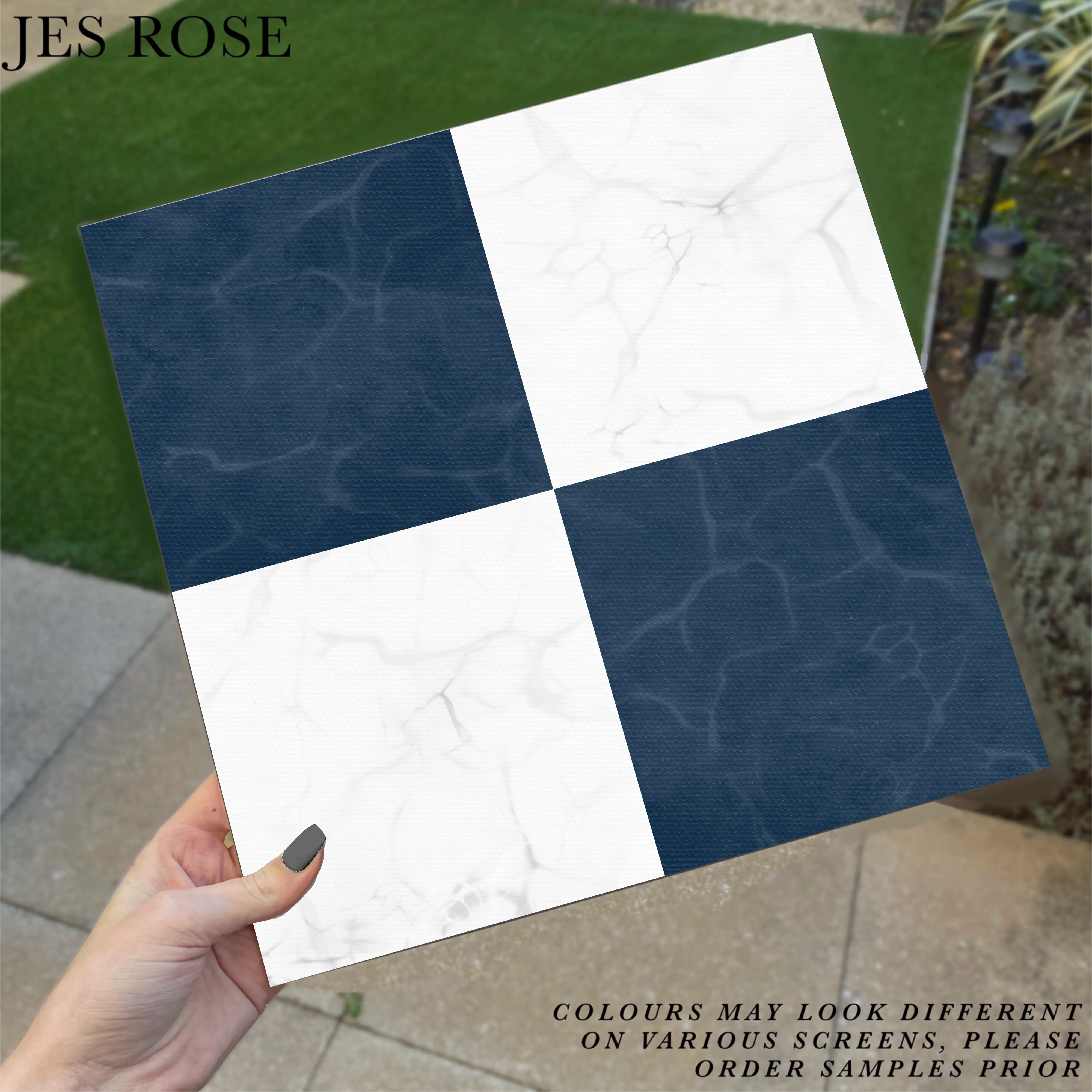 Navy Marble Checked Premium Peel & Stick Tiles