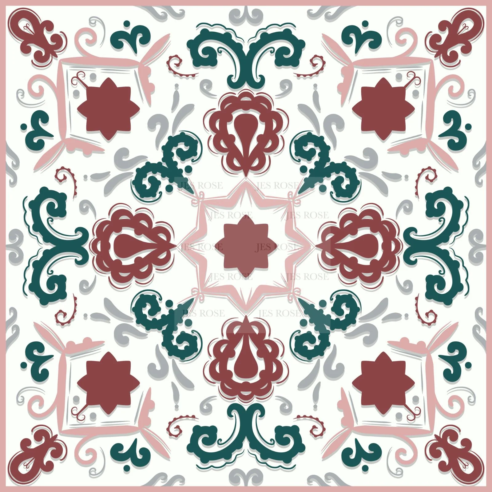 Paisley Red & Green Premium Peel & Stick Tiles
