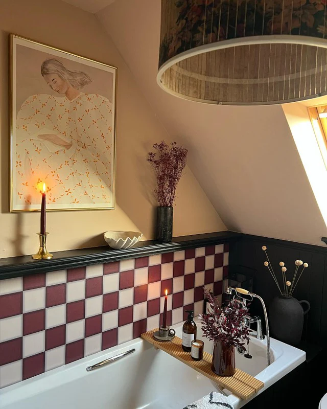 Retro Check Burgundy Premium Peel & Stick Tiles - Image 2