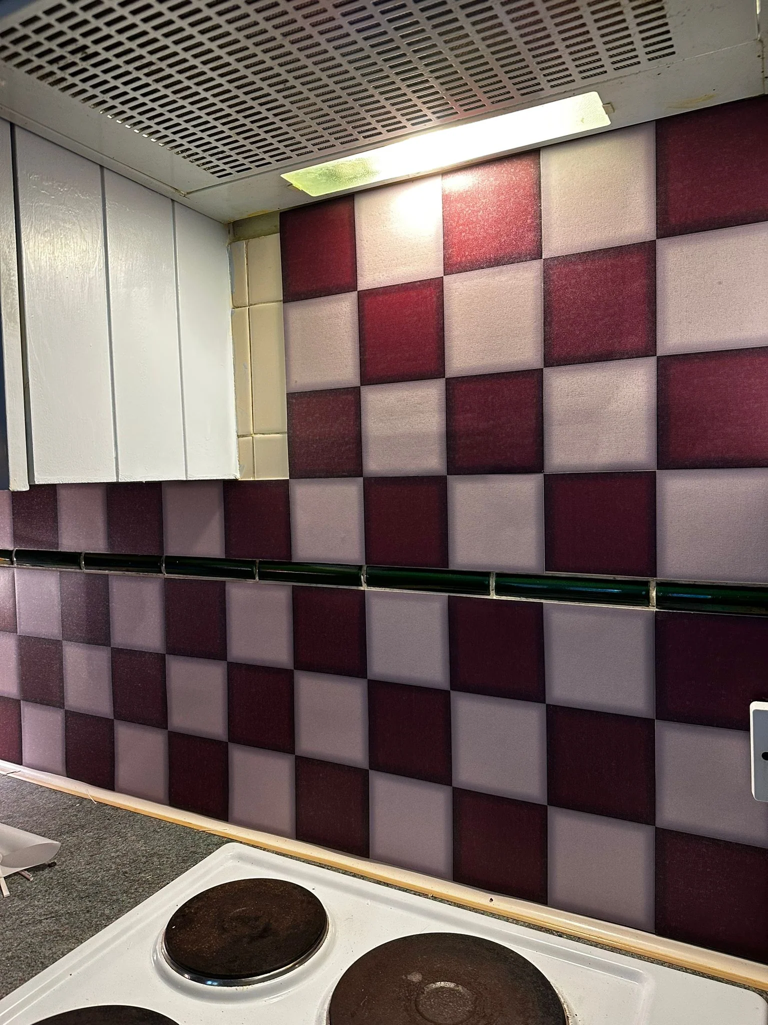 Retro Check Burgundy Premium Peel & Stick Tiles - Image 4