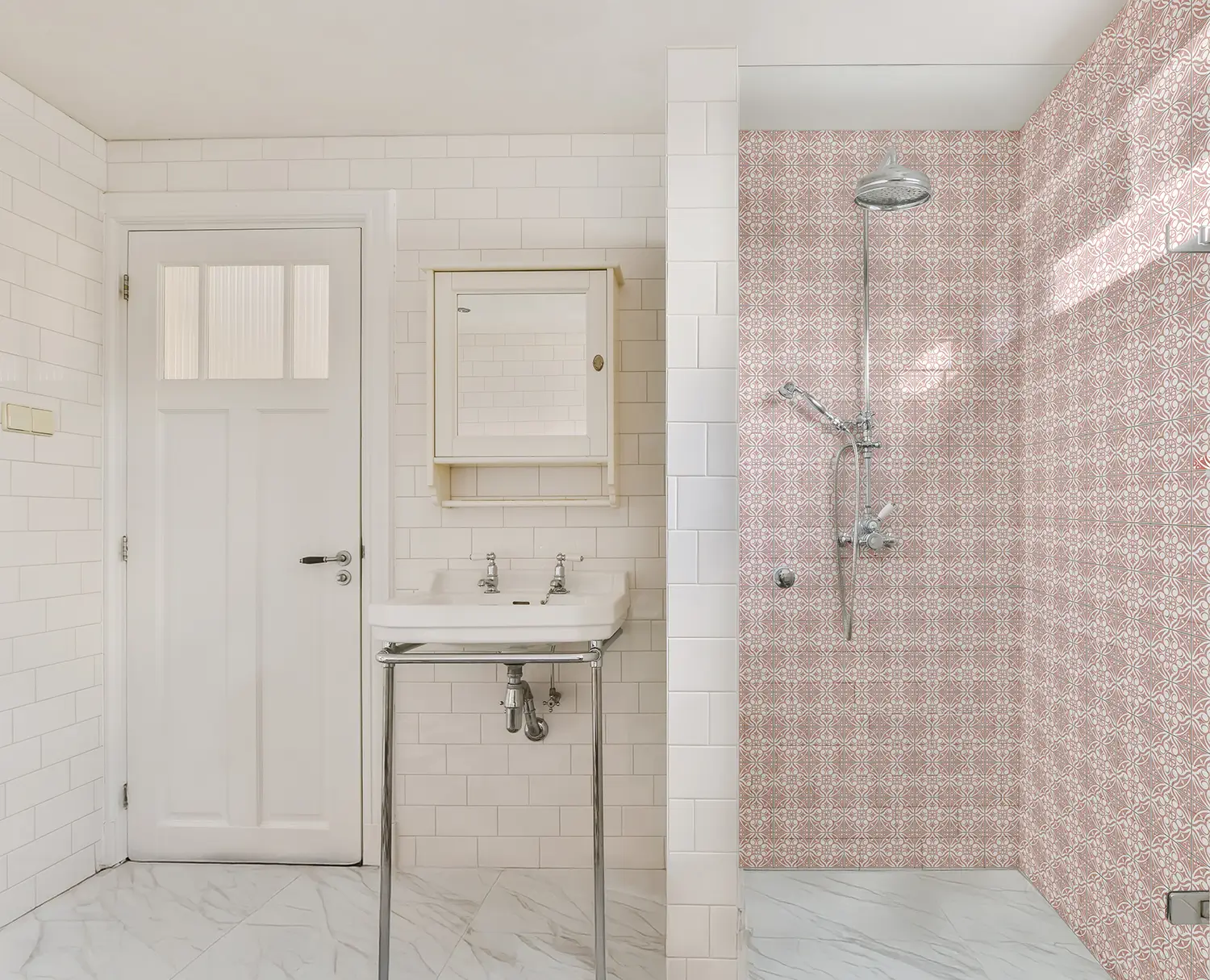 Victorian Tiles Pink Shower Panel
